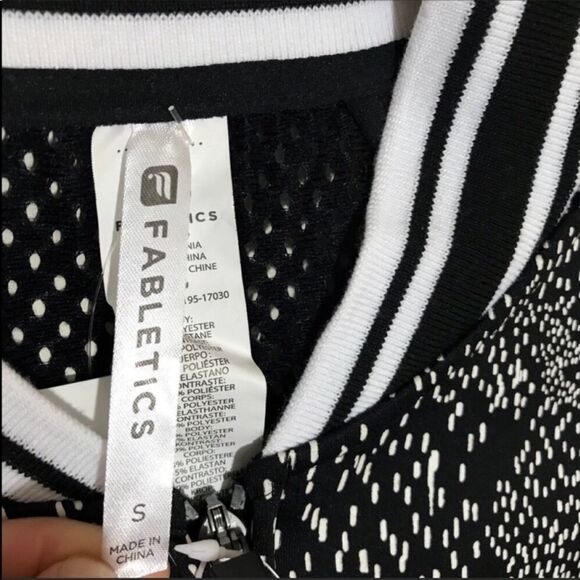 Fabletics Mash Bomber Jacket Small Black White New Womens - Picture 5 of 6